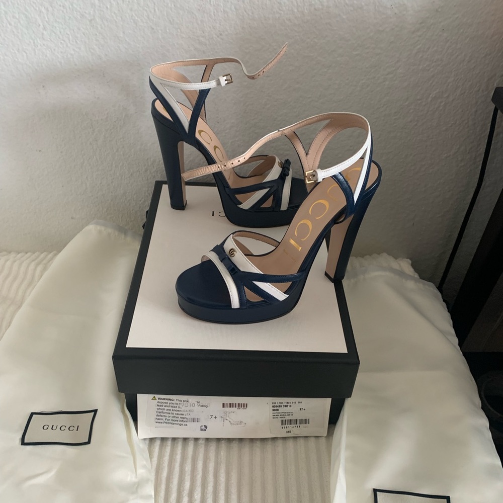 💯% authentic Gucci Alison two-tone leather platform heels - Picture 2 of 14